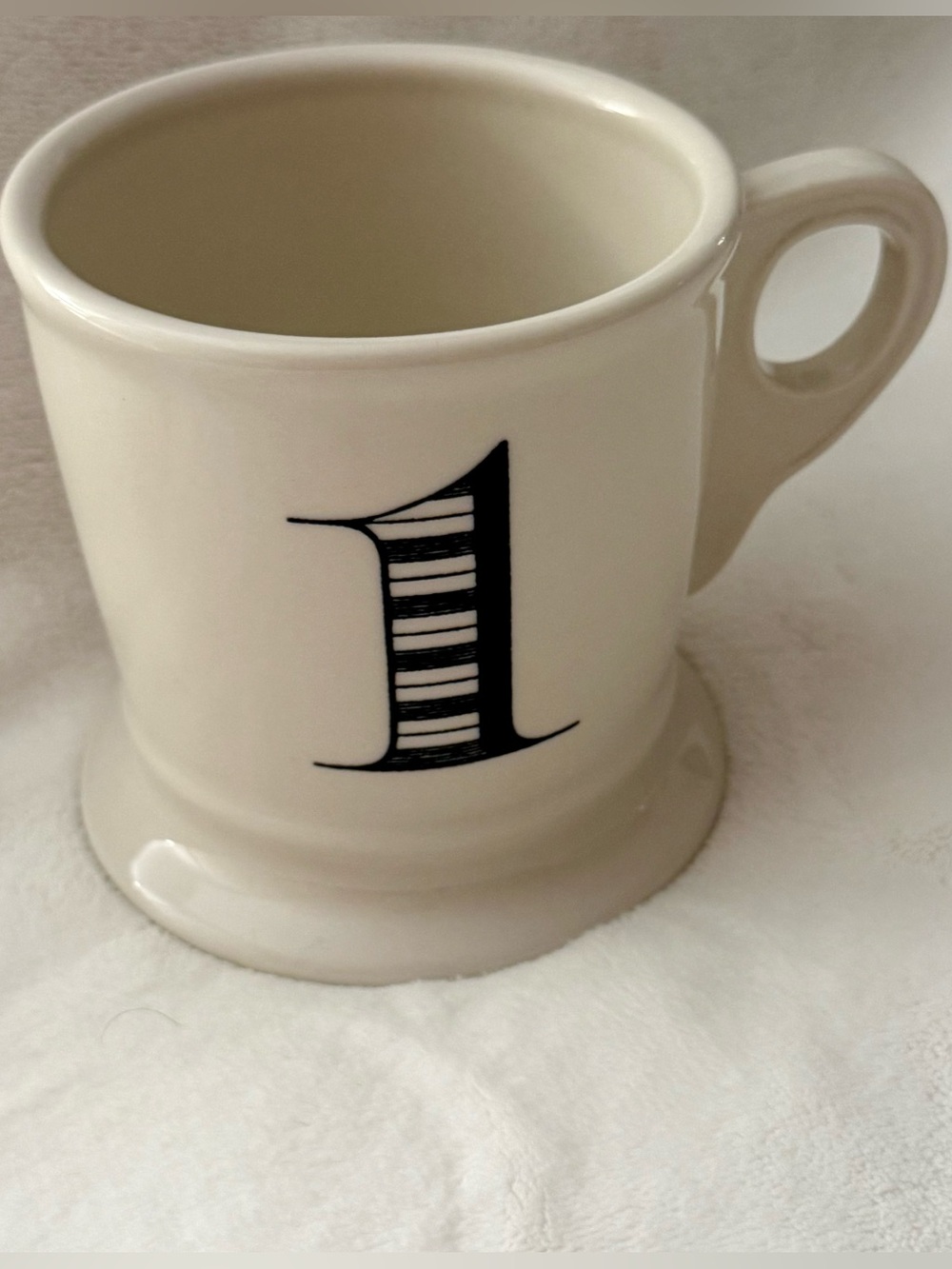 ANTHROPOLOGIE Ceramic Vtg Style Number 1 One Coffee Cup Mug 365 Days Cheers